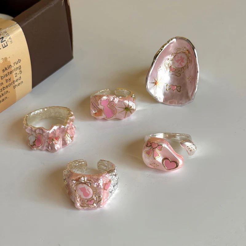 handmade enamel dripping oil cat bow applique ring - Image 6