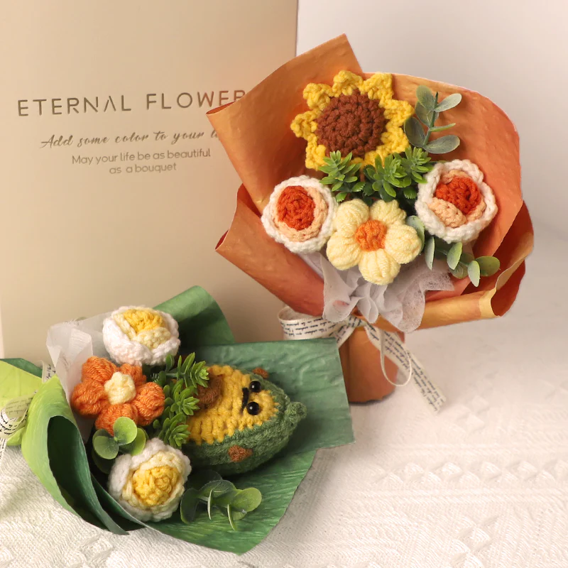 handmade knitted wool flower bouquet - Image 9