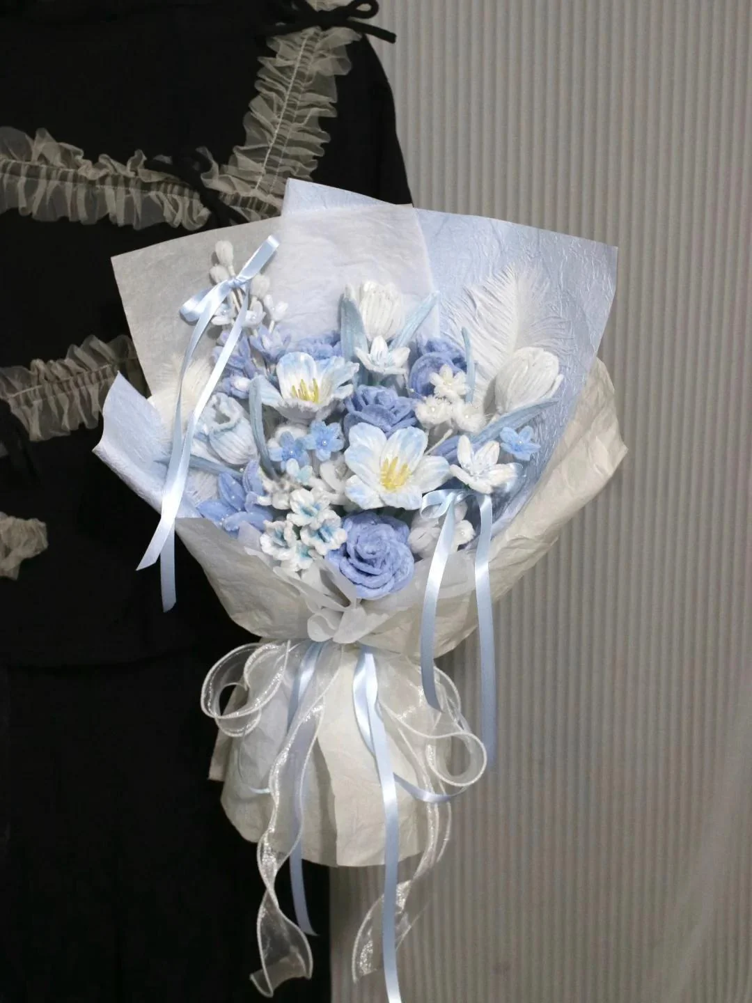 handmade twist stick blue rose bouquet - Image 4