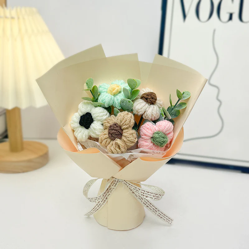 Handmade wool puff flowers bouquet - Image 10