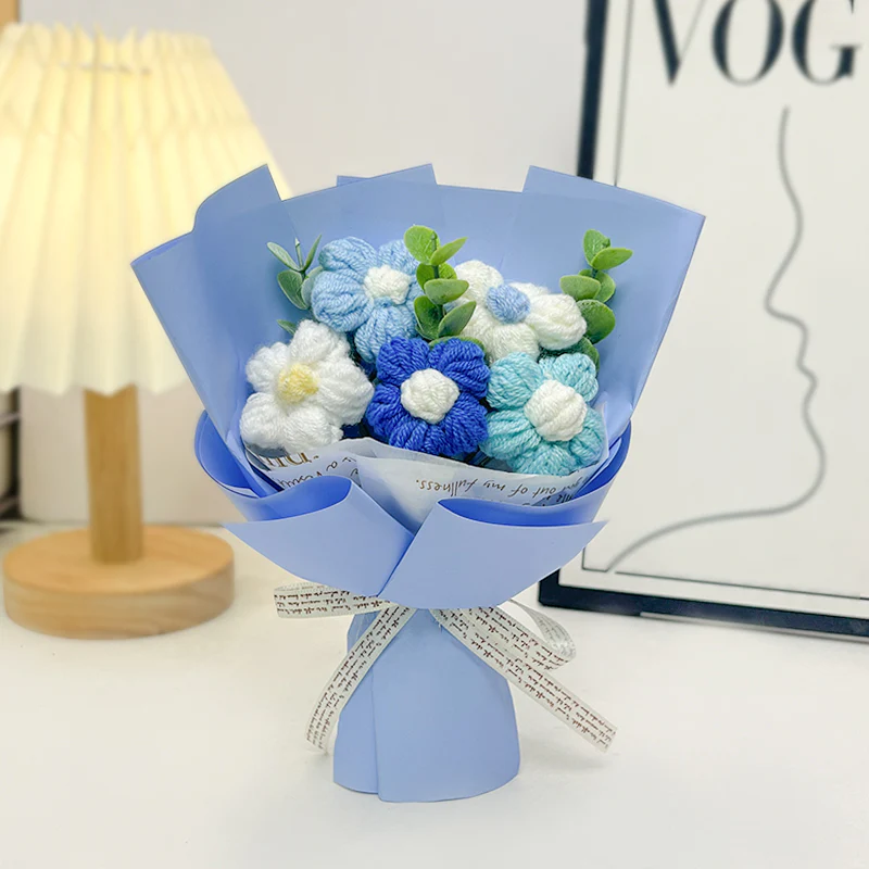 Handmade wool puff flowers bouquet - Image 11