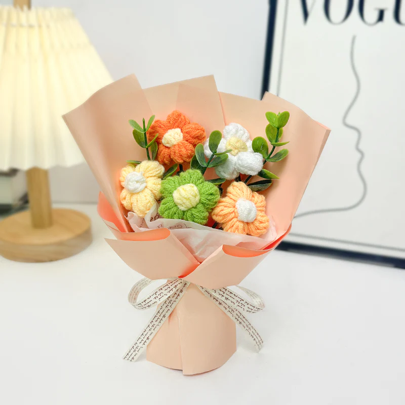 Handmade wool puff flowers bouquet - Image 12
