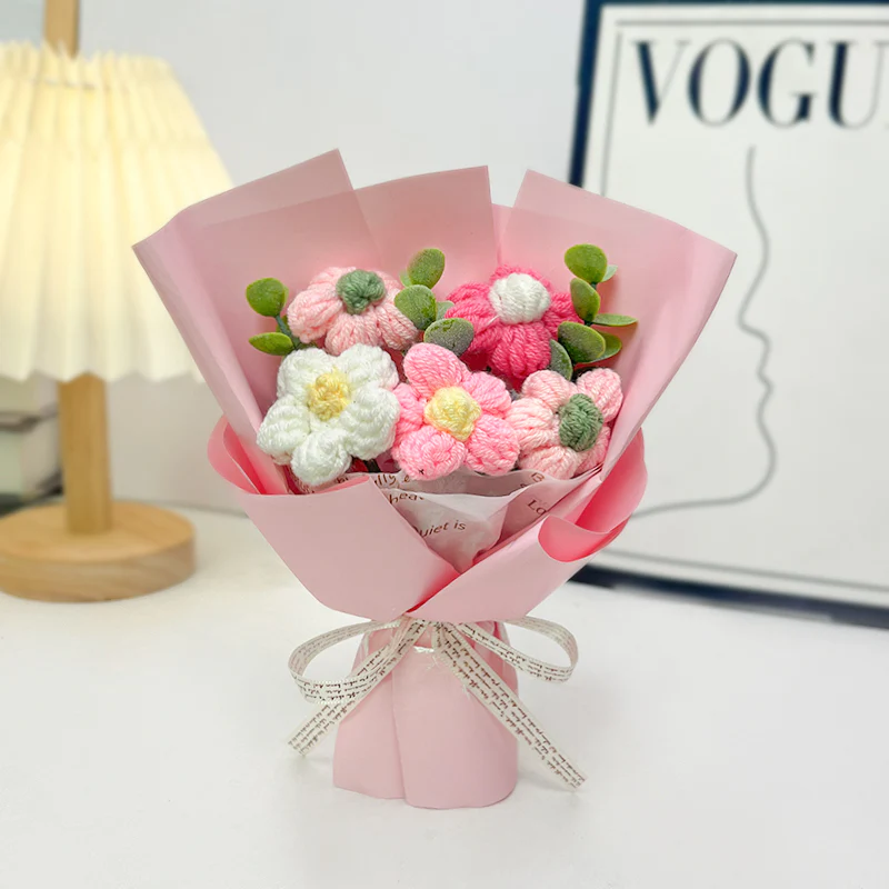 Handmade wool puff flowers bouquet - Image 13