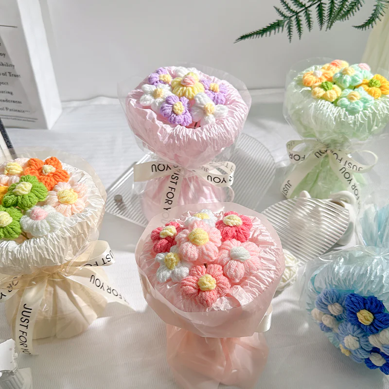 Handmade wool puff flowers bouquet - Image 14