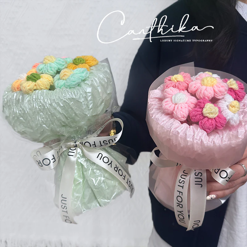 Handmade wool puff flowers bouquet - Image 16
