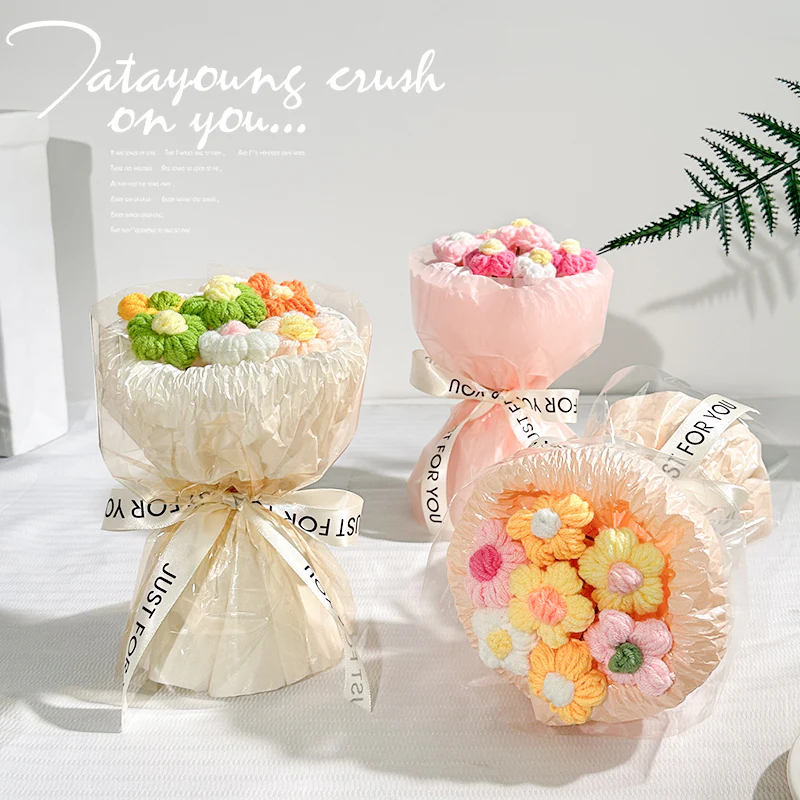 Handmade wool puff flowers bouquet - Image 17