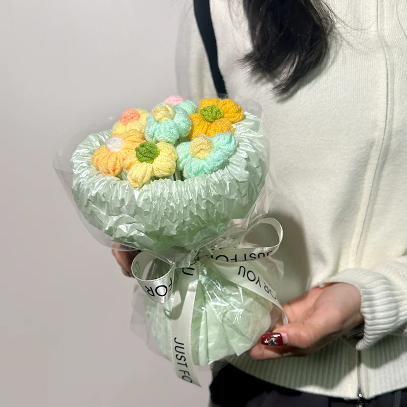 Handmade wool puff flowers bouquet - Image 2