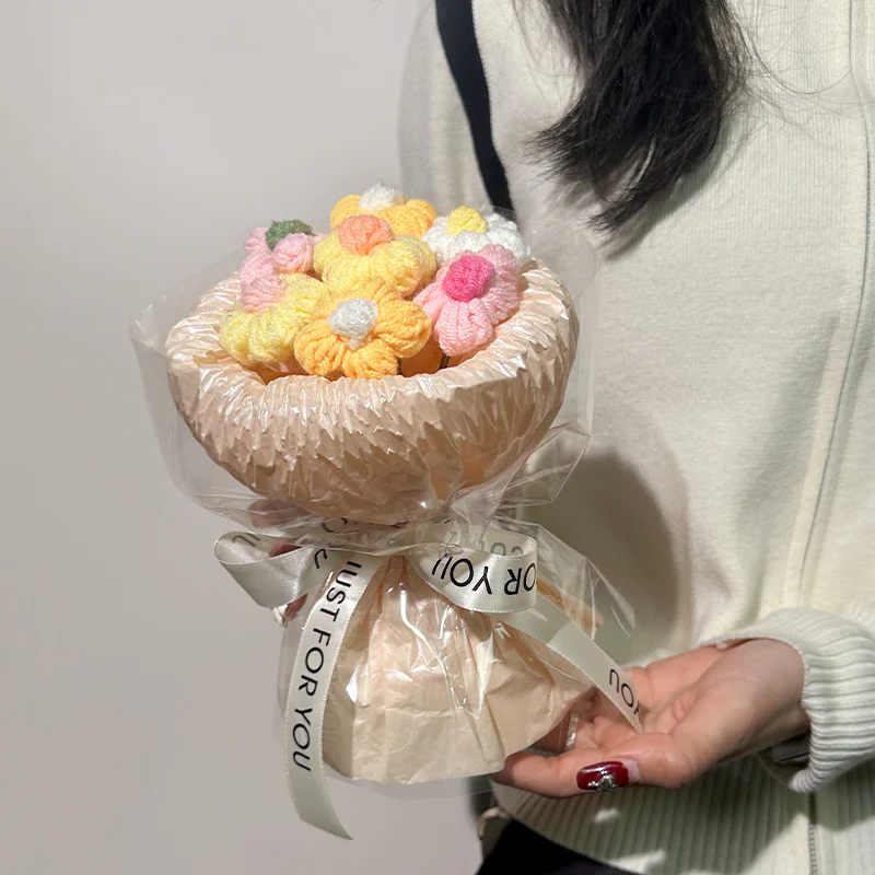 Handmade wool puff flowers bouquet - Image 6