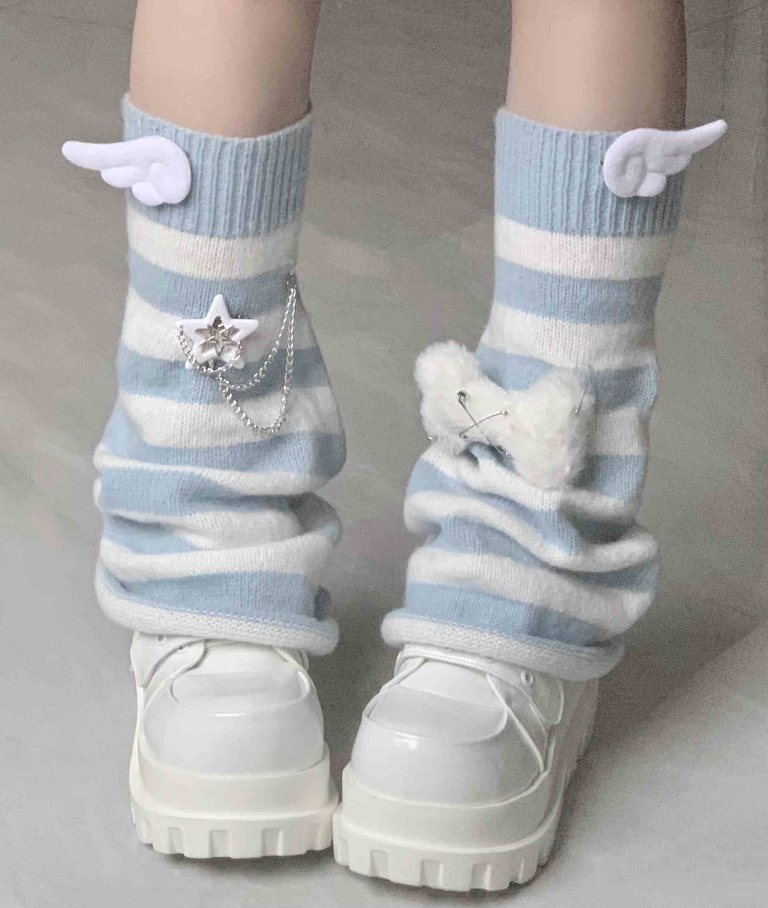 Harajuku Aqua Striped Trumpet Leg Covers