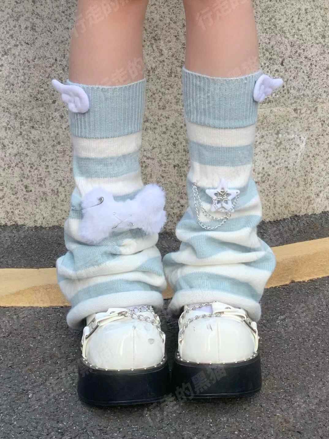 Harajuku Aqua Striped Trumpet Leg Covers - Image 2