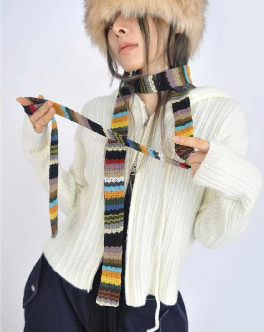 Harajuku Rainbow Long Striped Knitted Scarf - Image 3