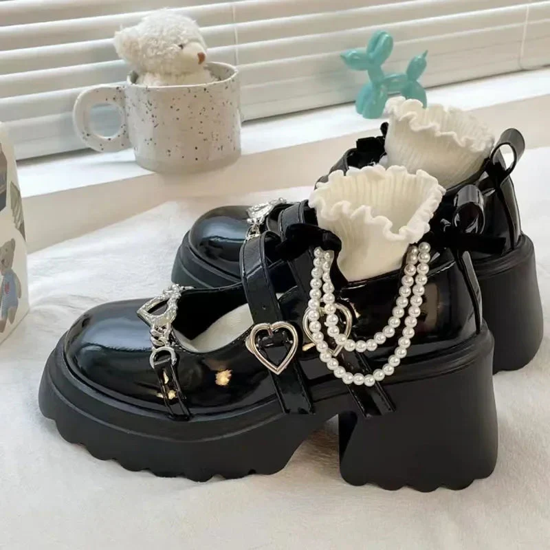 Heart Accessory Chunky Platform Mary Jane Shoes - Image 2