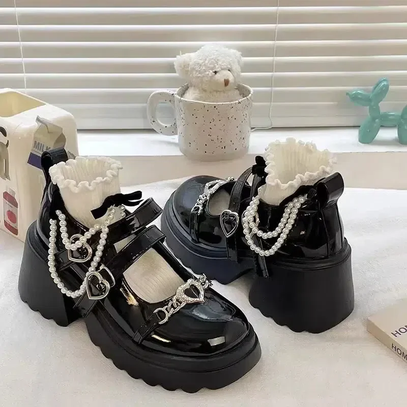 Heart Accessory Chunky Platform Mary Jane Shoes - Image 3