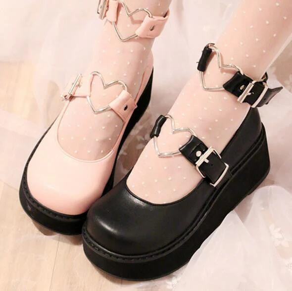 Heart Buckle Wedge Shoes - Image 8