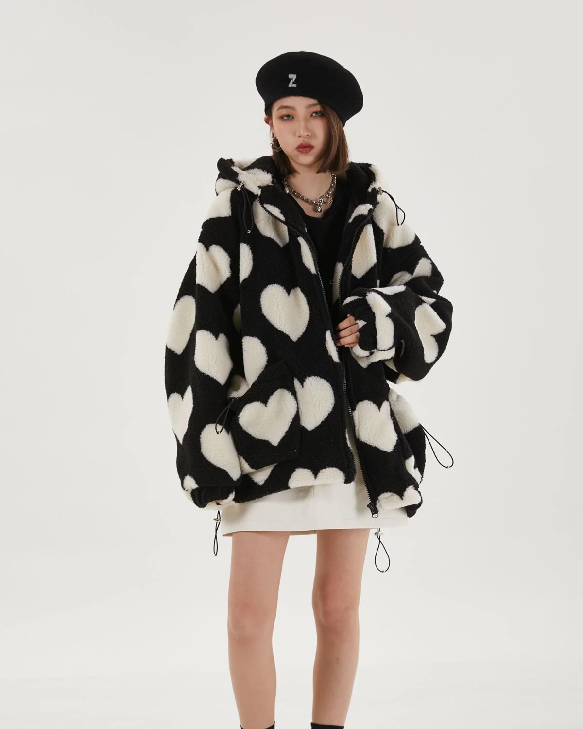 Heart Pattern Sherpa Jacket