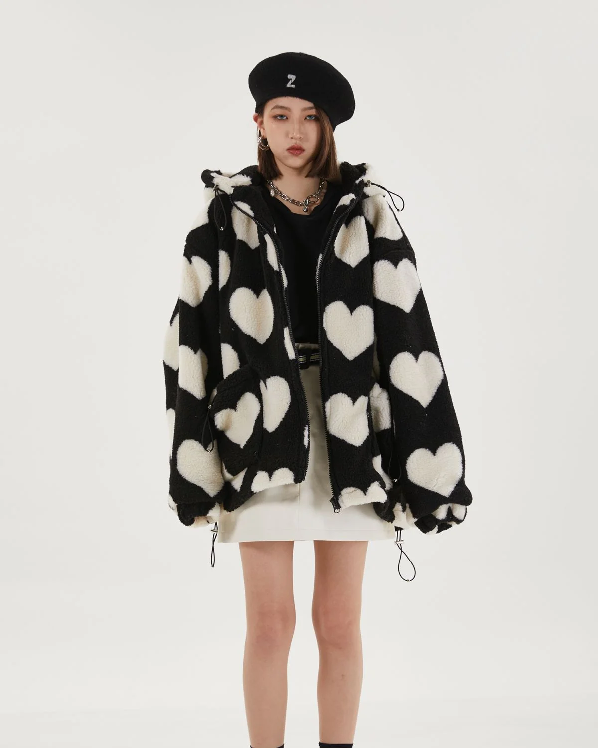 Heart Pattern Sherpa Jacket - Image 4
