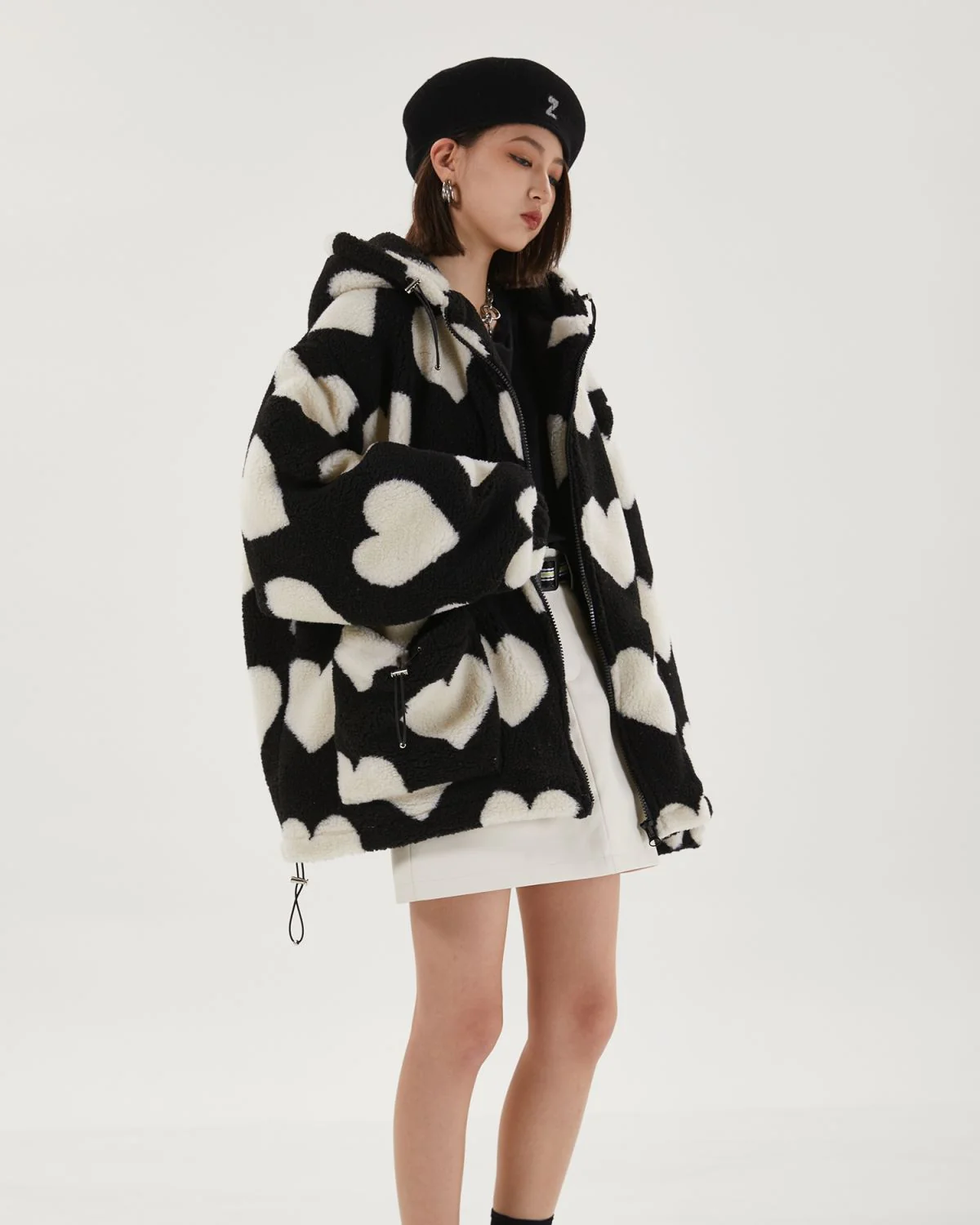 Heart Pattern Sherpa Jacket - Image 5