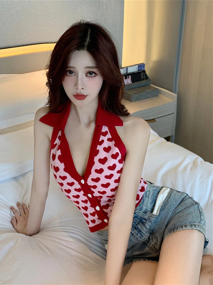 Hearts Knitted Backless Crop Top - Image 4