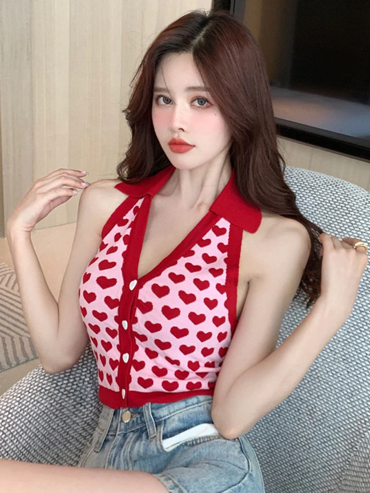Hearts Knitted Backless Crop Top - Image 6