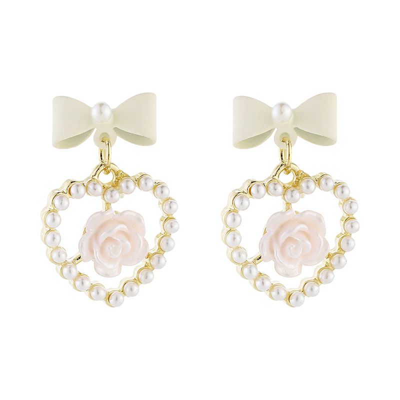 hearts pearls kawaii earrings