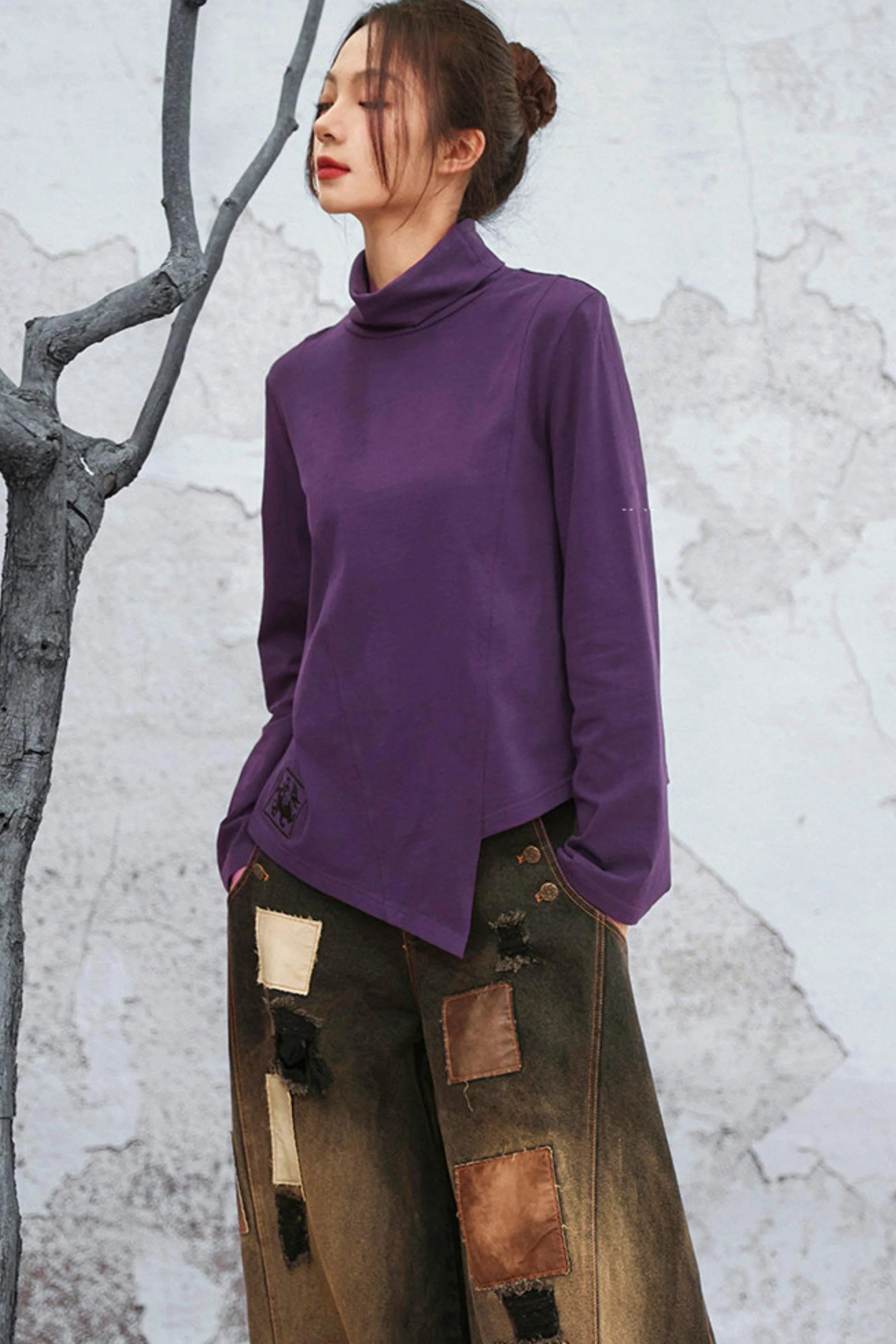 Edgy Purple Turtleneck Top - Image 5