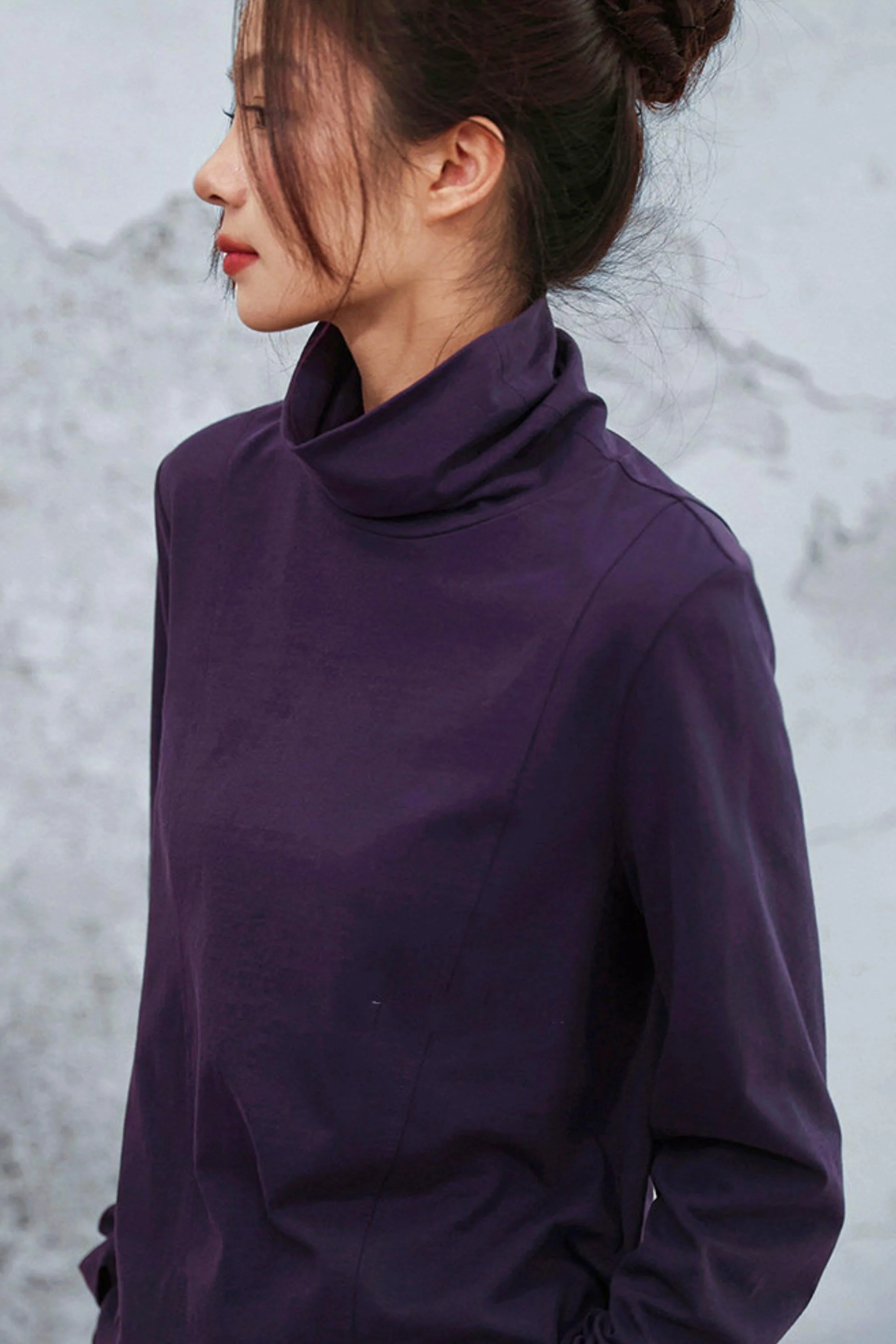 Edgy Purple Turtleneck Top - Image 11