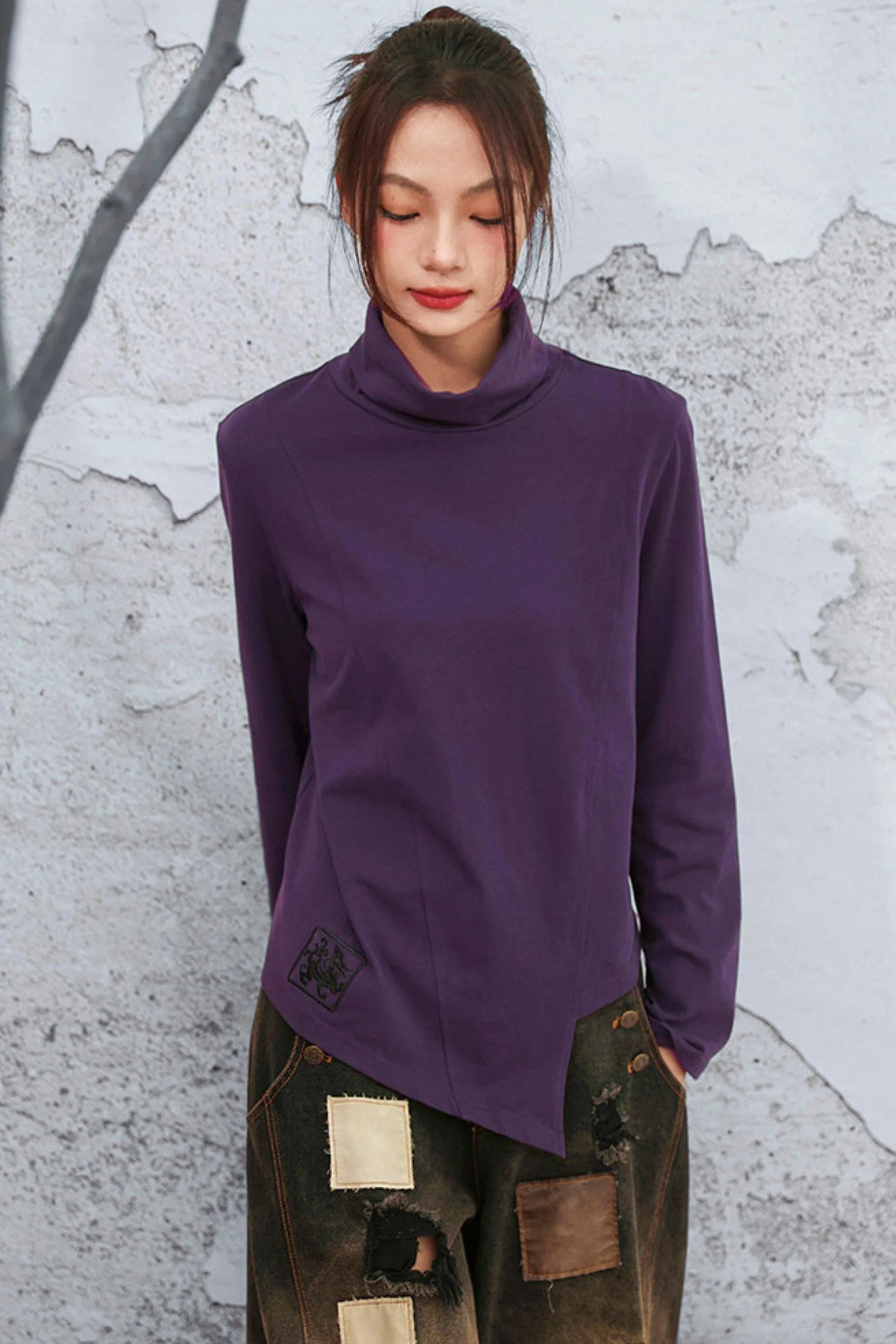 Edgy Purple Turtleneck Top - Image 6