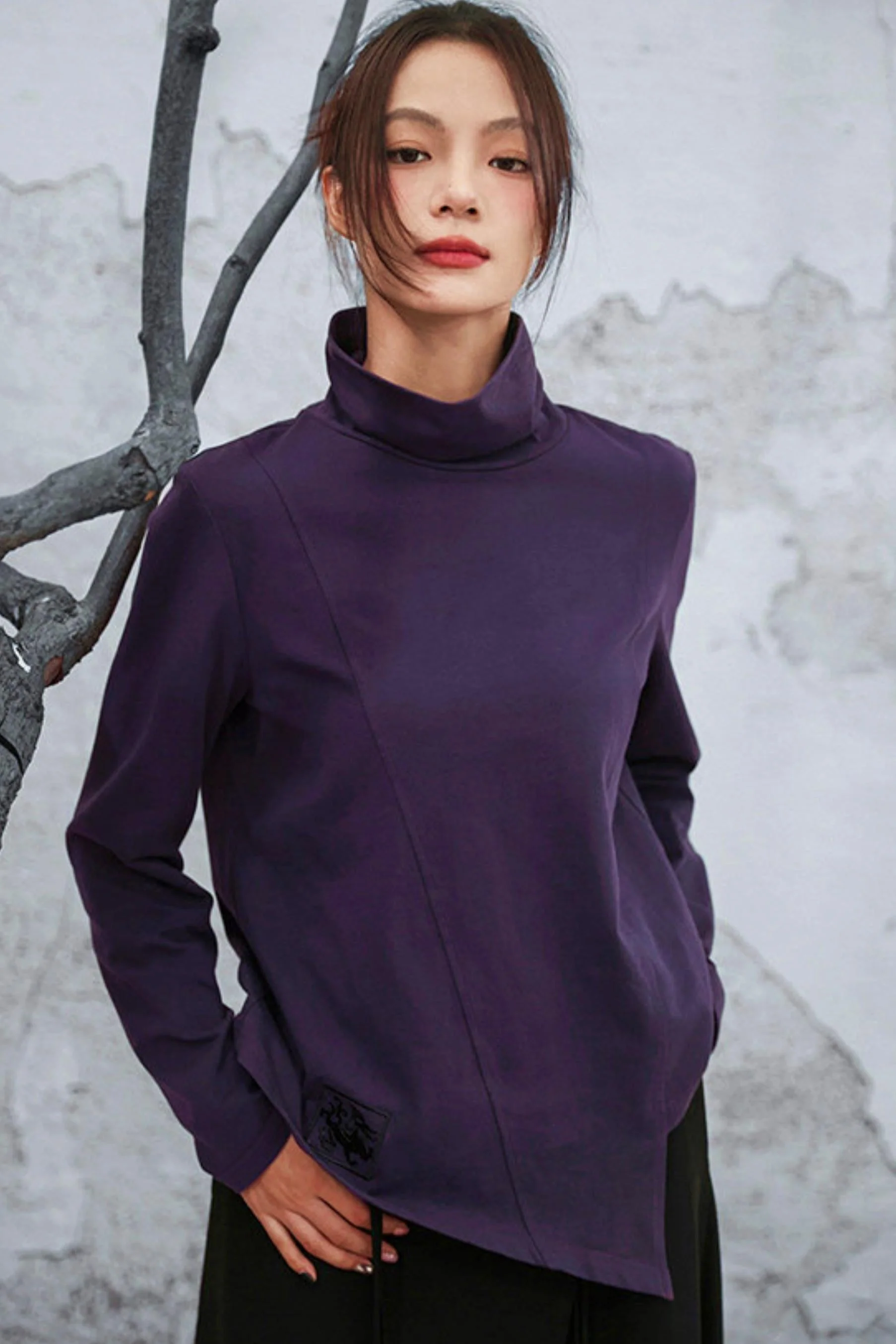 Edgy Purple Turtleneck Top - Image 12