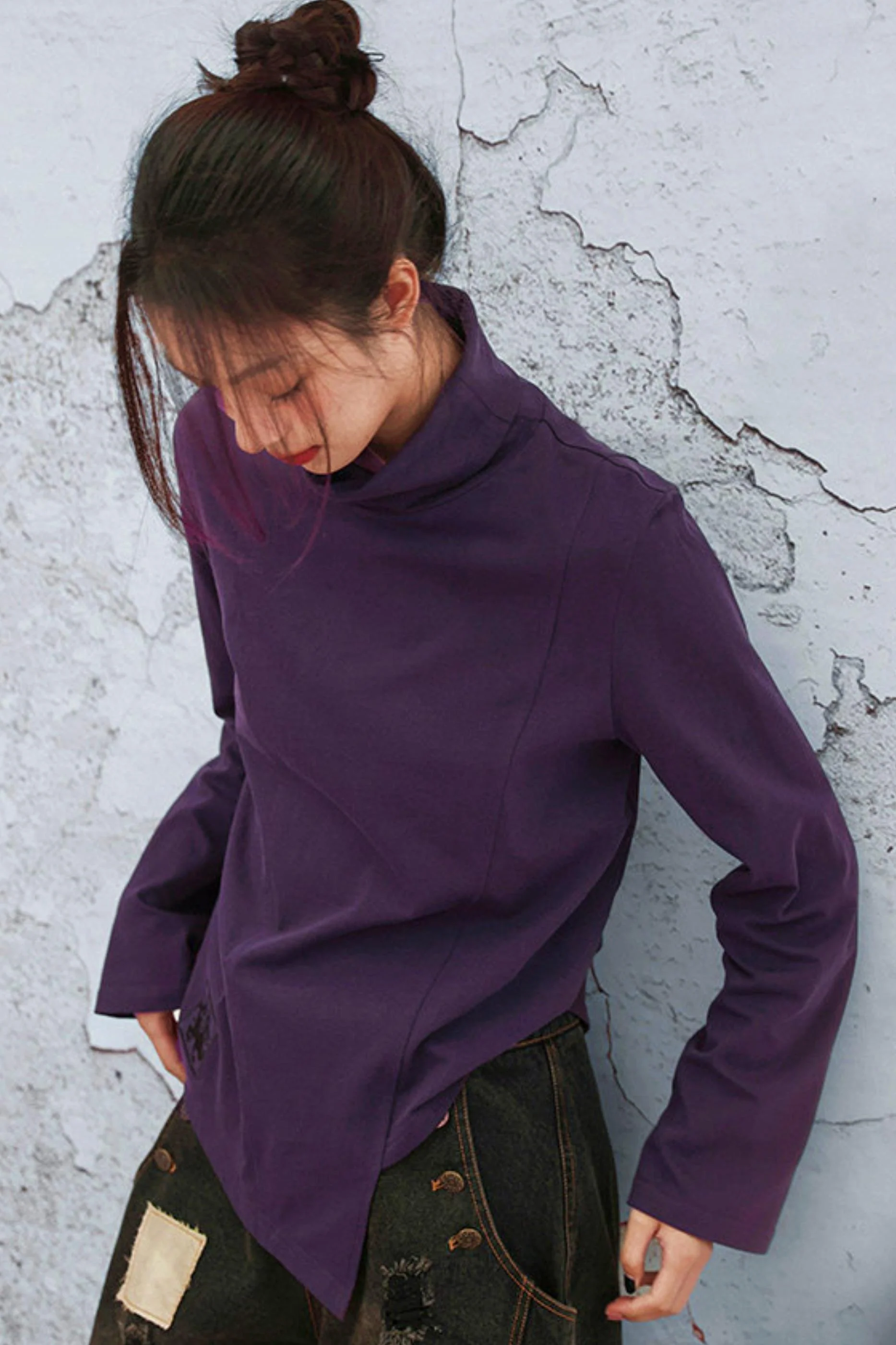 Edgy Purple Turtleneck Top - Image 4