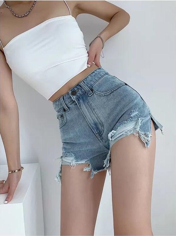 High Waist Extra Distressed Jean Shorts - Image 5