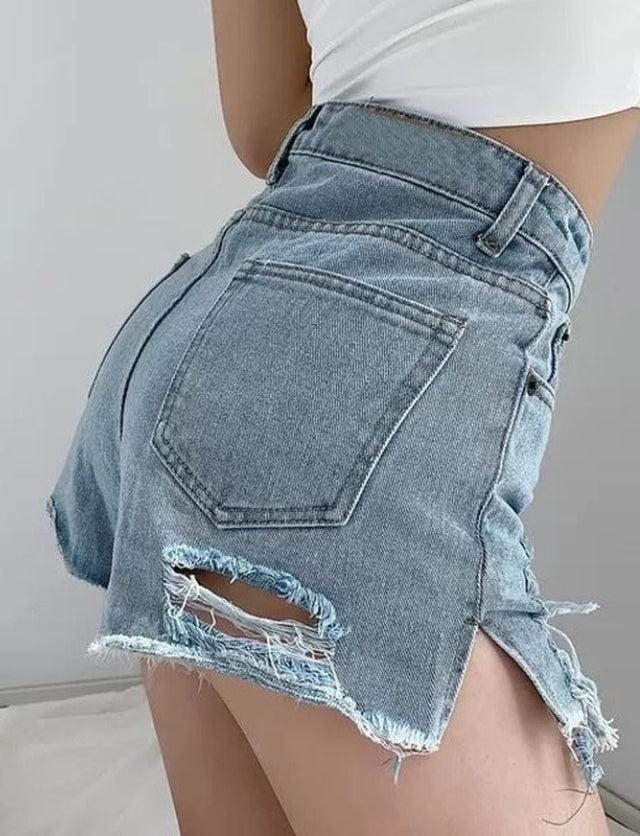 High Waist Extra Distressed Jean Shorts - Image 6