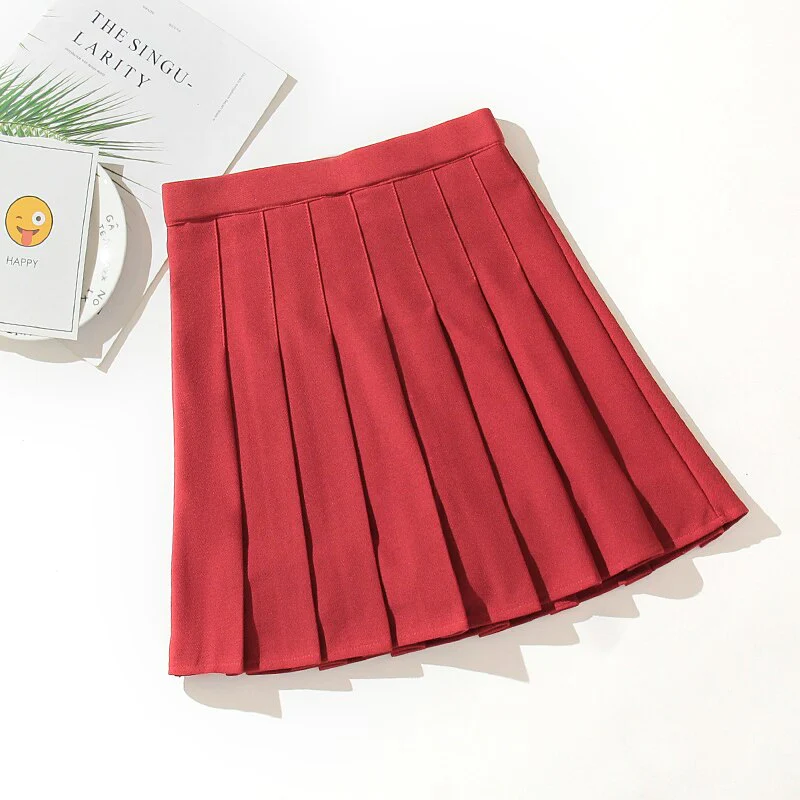 High Waist Mini Pleated Skirt Red - Image 3
