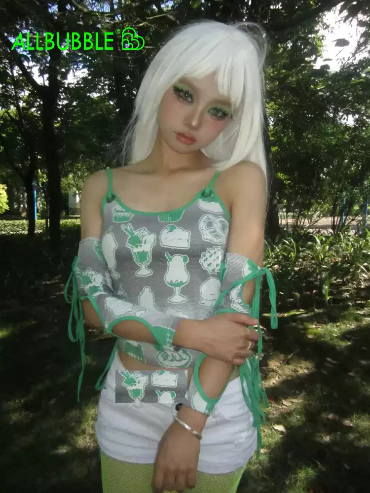 hollow green ice cream print vest - Image 2