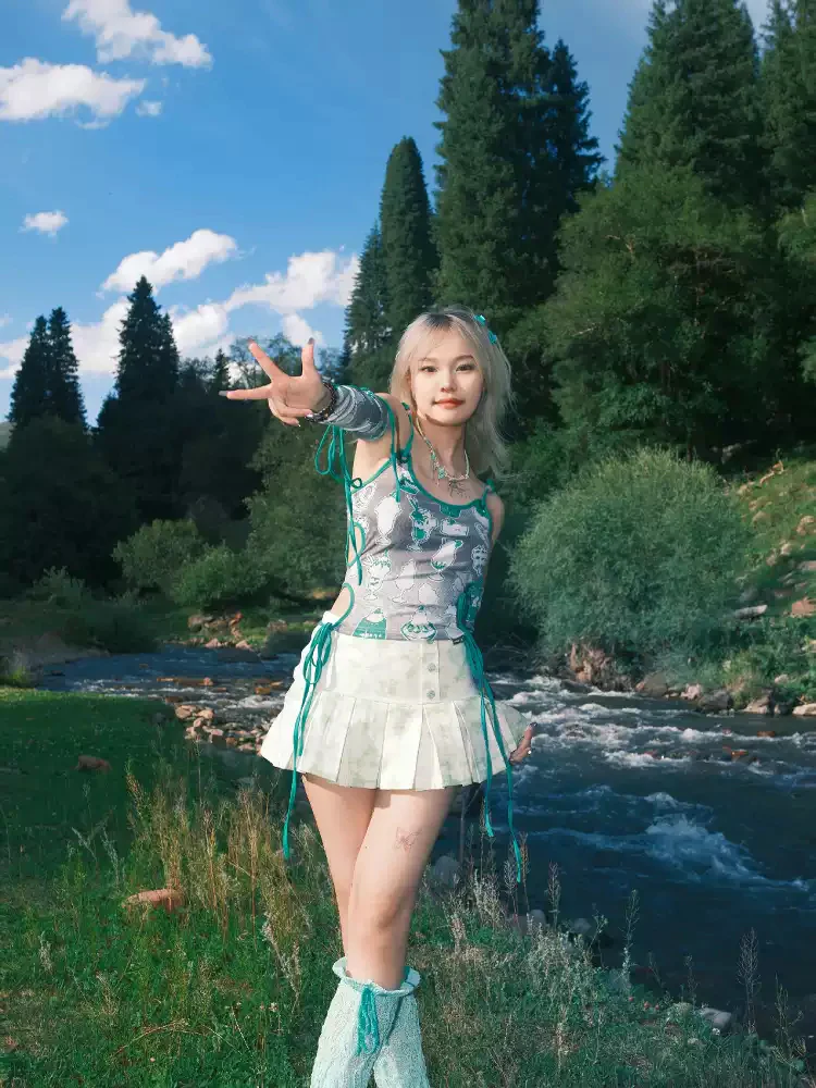 hollow green ice cream print vest - Image 3