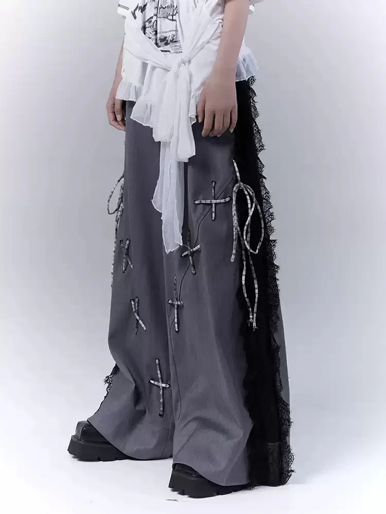 hollow lace stitching suit pants - Image 3