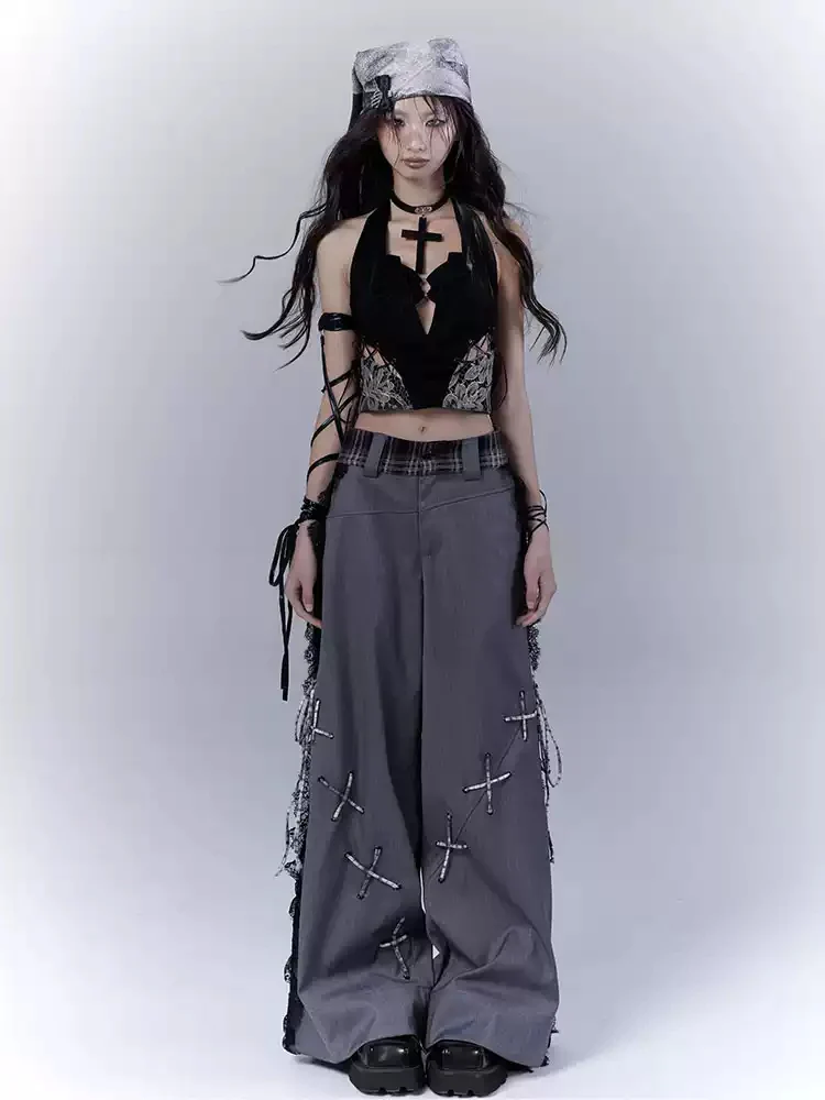 hollow lace stitching suit pants - Image 4