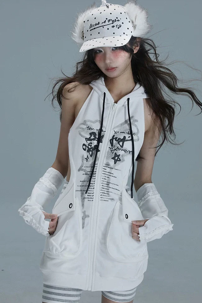 Sleeveless Hoodie Zip Dress - Image 2