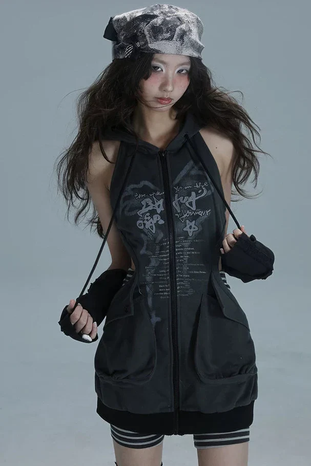 Sleeveless Hoodie Zip Dress - Image 7