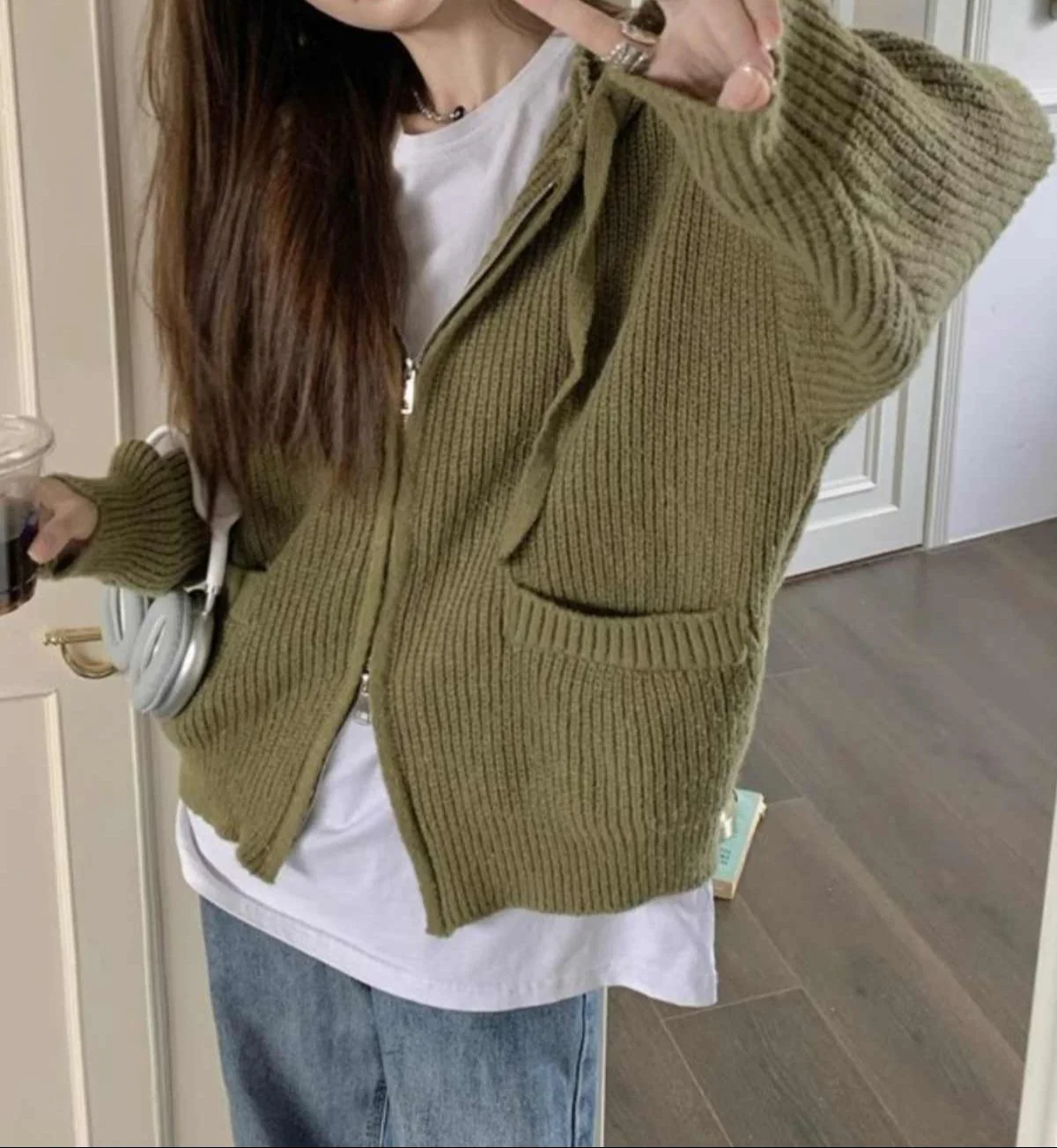 Hooded Knitted Cardigan - Image 3