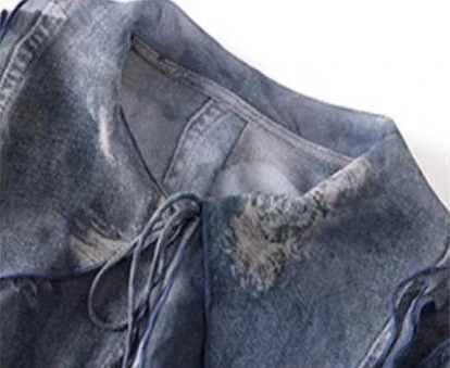 Imitation Denim Printed Straps Long-sleeved Shirt - Image 3