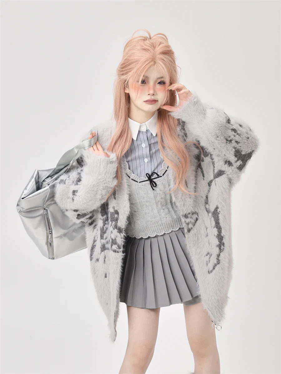 Imitation Mink Gray Cardigan - Image 3