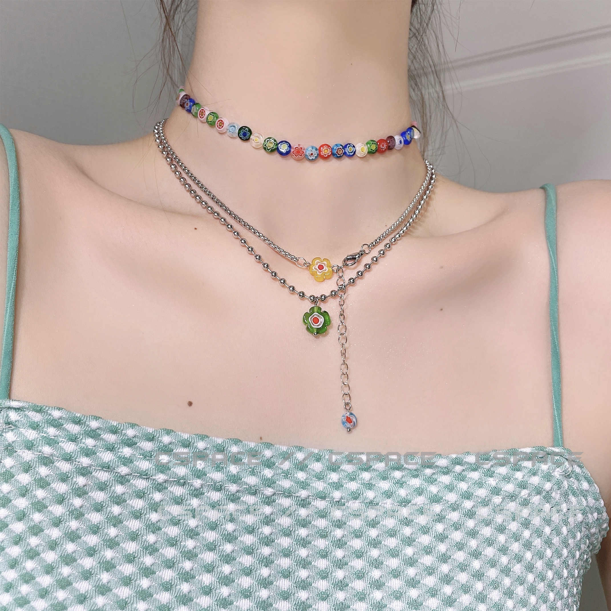 Indie Aesthetic Flower Colorful Necklace - Image 2