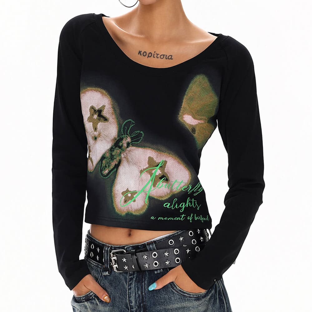 Indie Butterfly Print Long Sleeve Top - Image 2