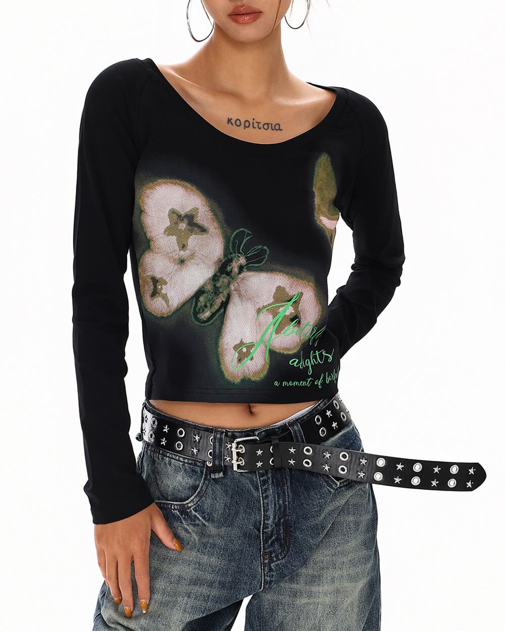 Indie Butterfly Print Long Sleeve Top - Image 6