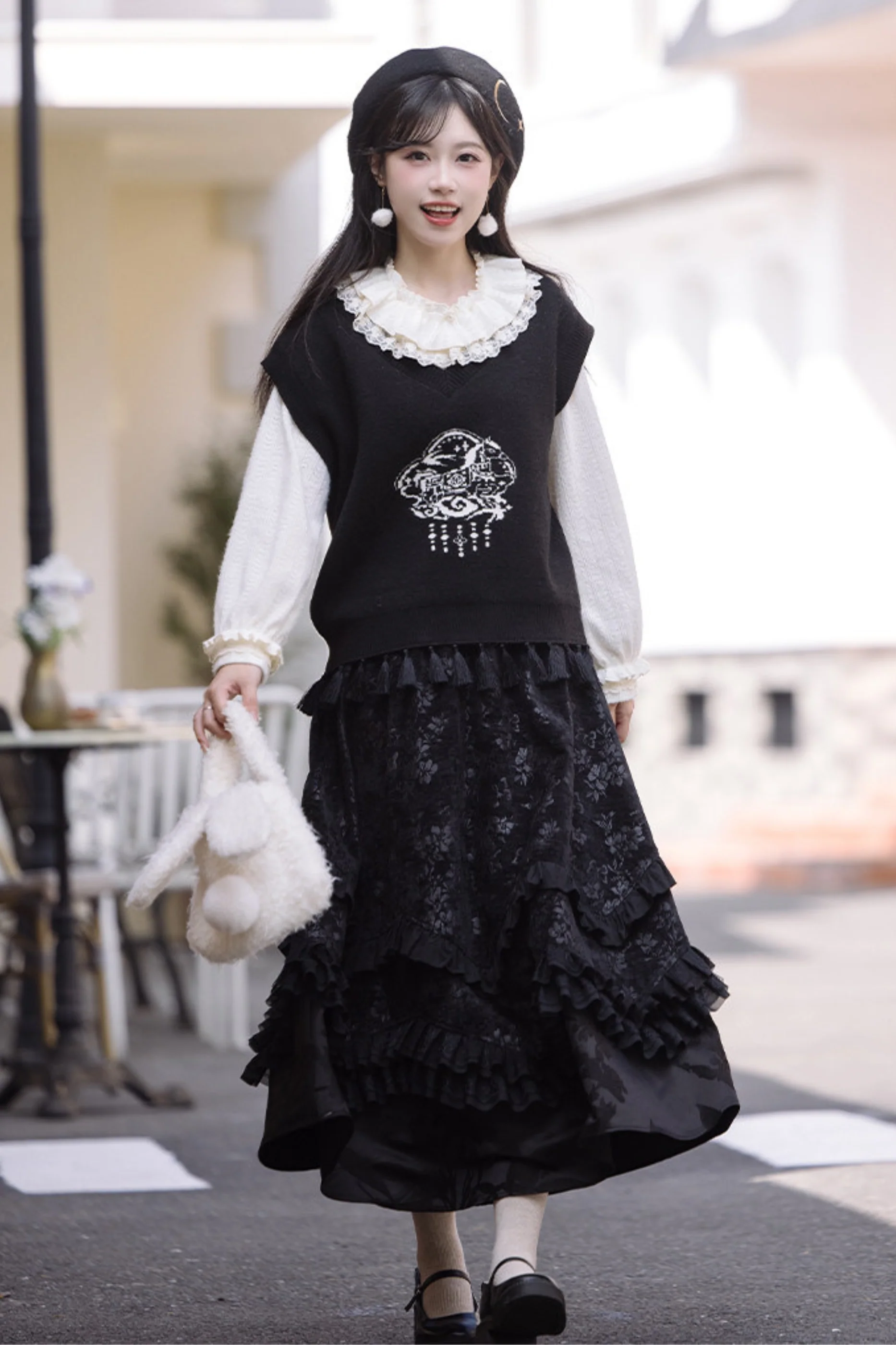 Ink Feather Jacquard Vest + Skirt