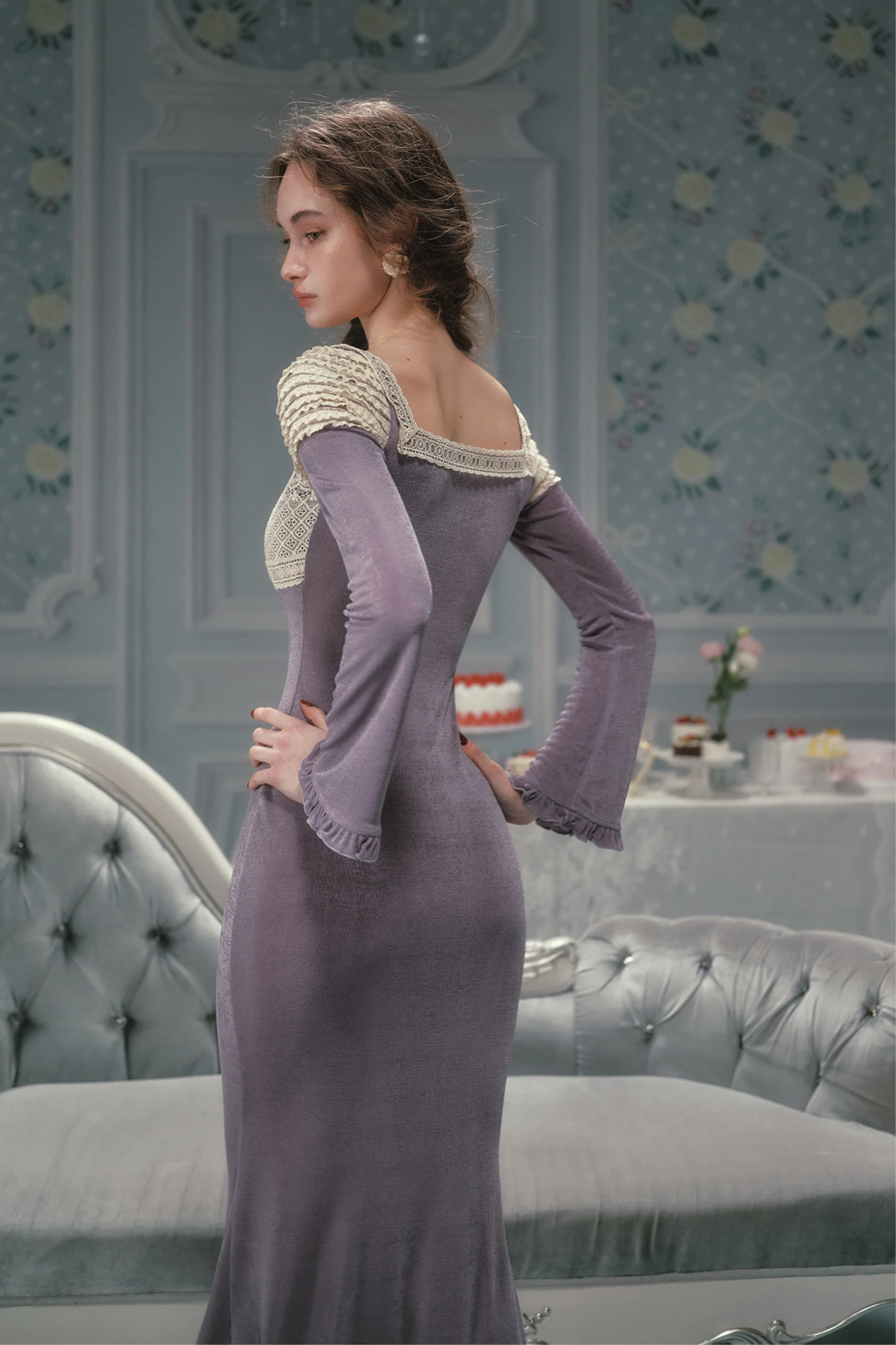 Slim Lace Long Dress - Image 3