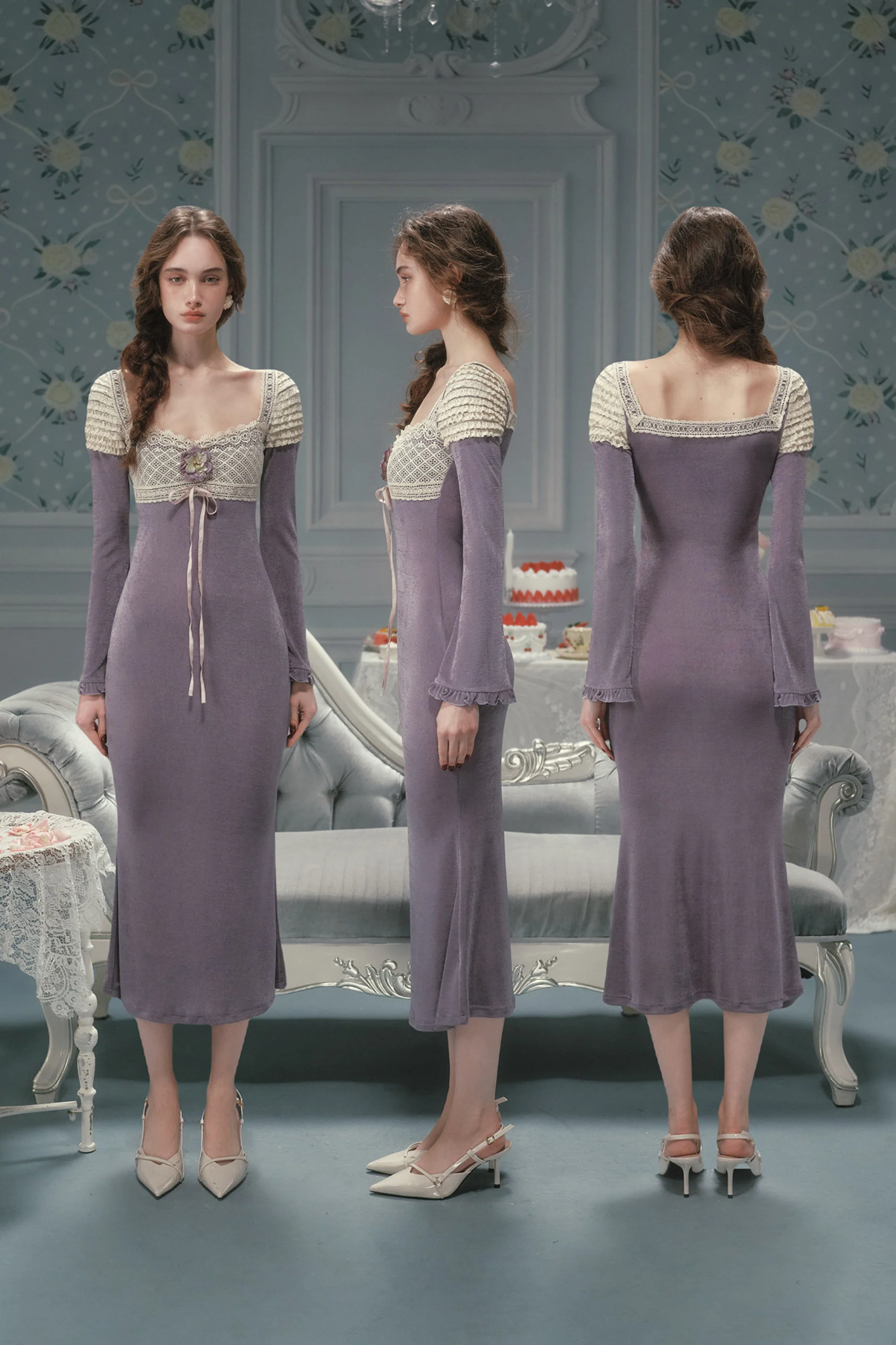Slim Lace Long Dress - Image 4