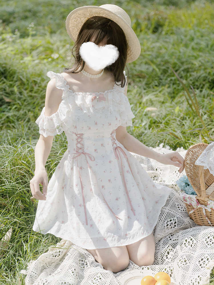Japanese Off-shoulder Floral Lace Dress - Image 2