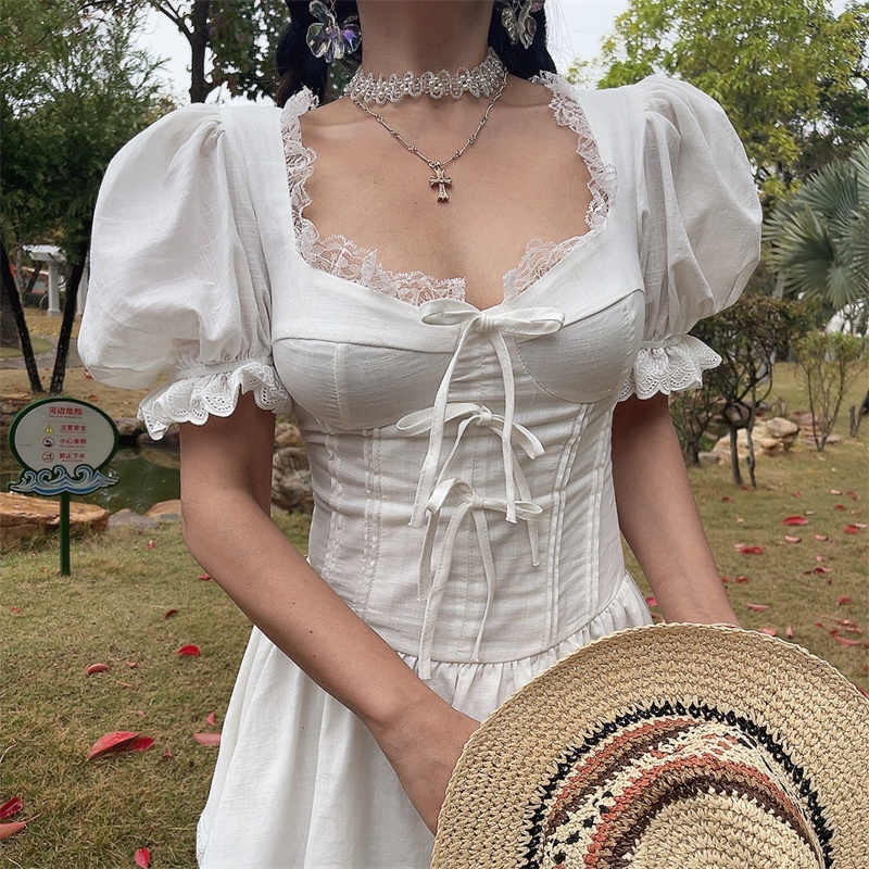 Jasmine Puff Sleeves Lace Bow Dress - Image 5