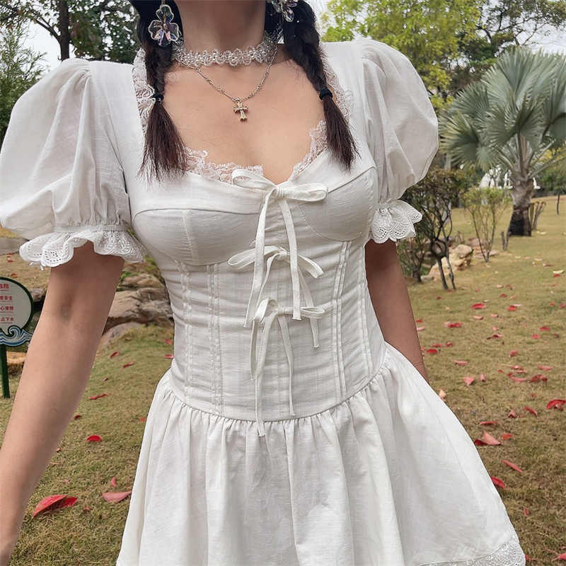 Jasmine Puff Sleeves Lace Bow Dress - Image 6